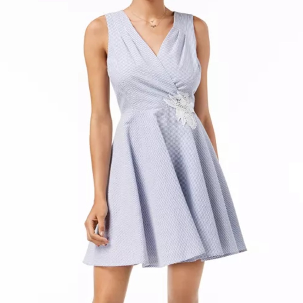 Seersucker v-neck sleeveless fit and flare dress